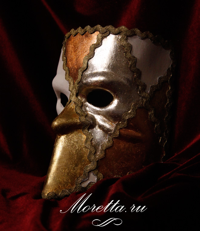 Венецианская маска Баута (медно-золотая)